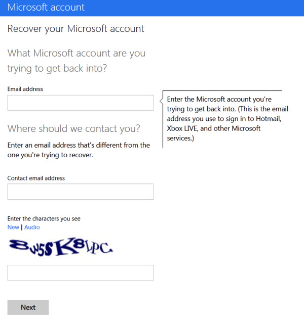 recovery hotmail